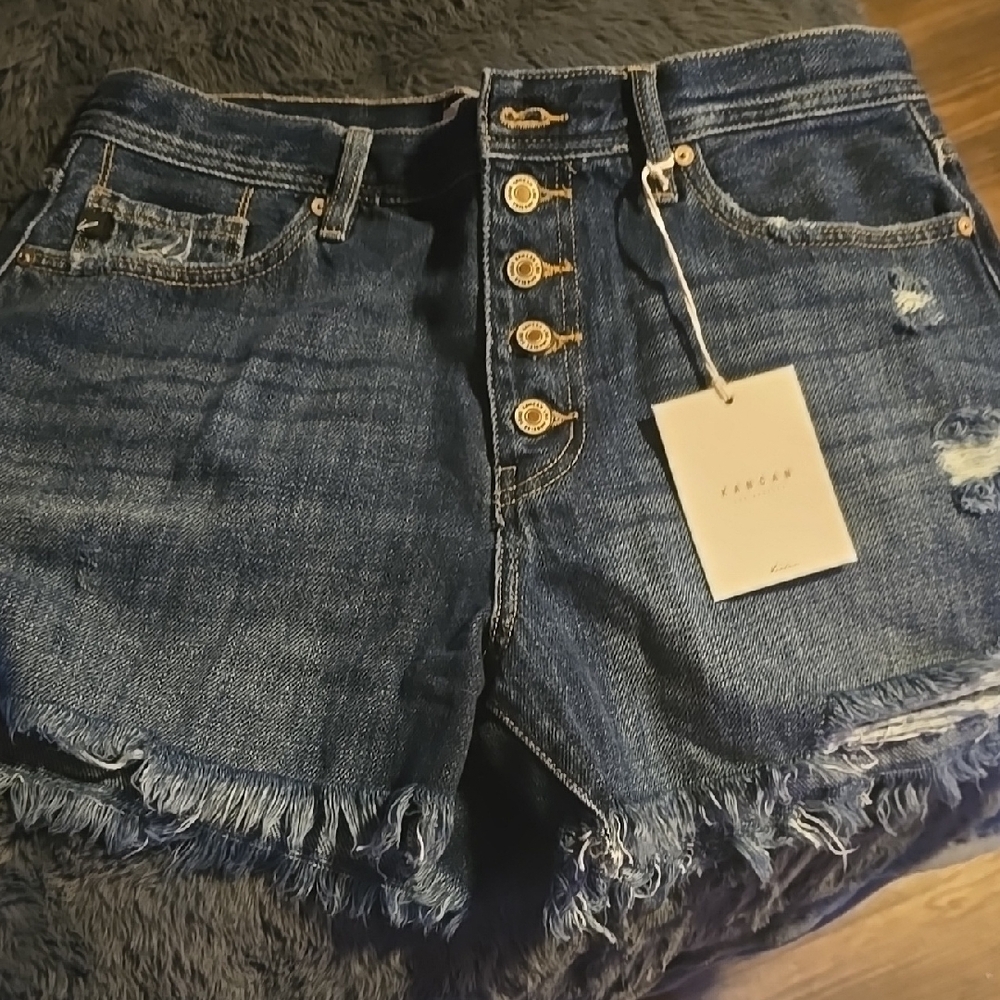 Denim Button-Up Women's Shorts - Picture 1 of 4